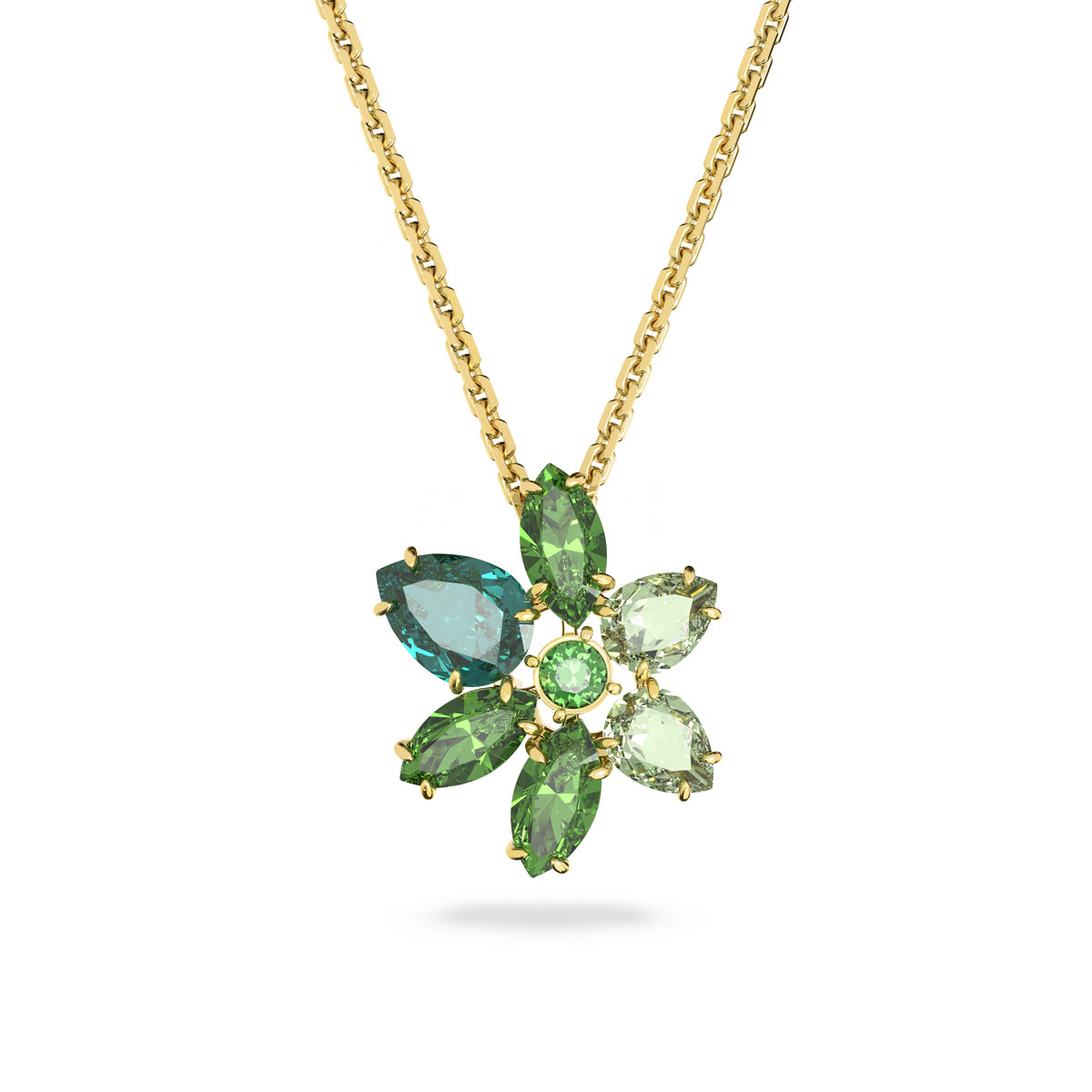 Swarovski Gema Green and Gold Flower Pendant Necklace